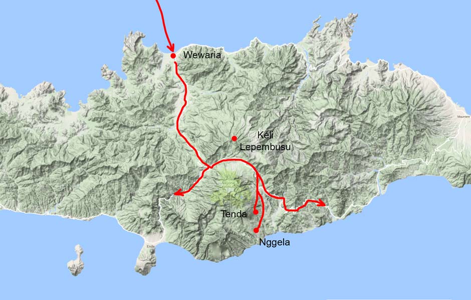 Description: The inferred migration route of the ancestors of Tenda and possibly Nggela