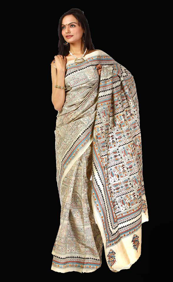 Description: A tussar silk kantha sari