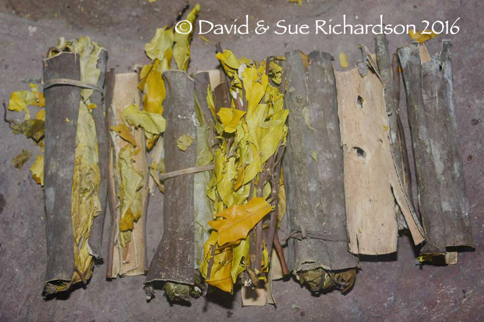 Description: Bundles of loba leaf and bark