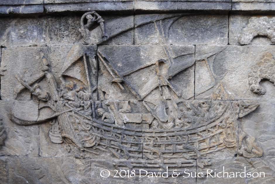 Description: Carving of a Javanese sail boat, Borobodur