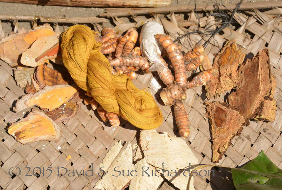 Description: Turmeric and bark dyed cotton at Doka